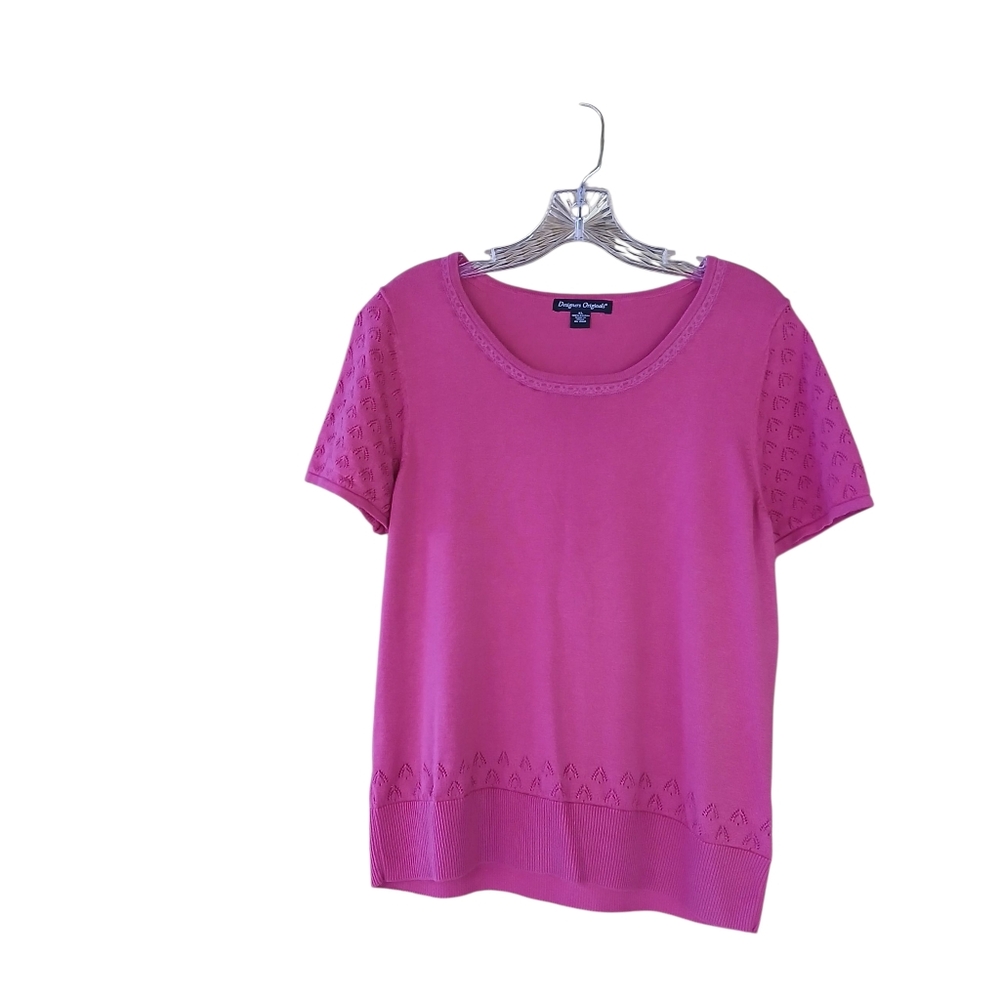 Designers Originals Pink Scoop Neck Short Sleeved Cotton Sweater Size XL